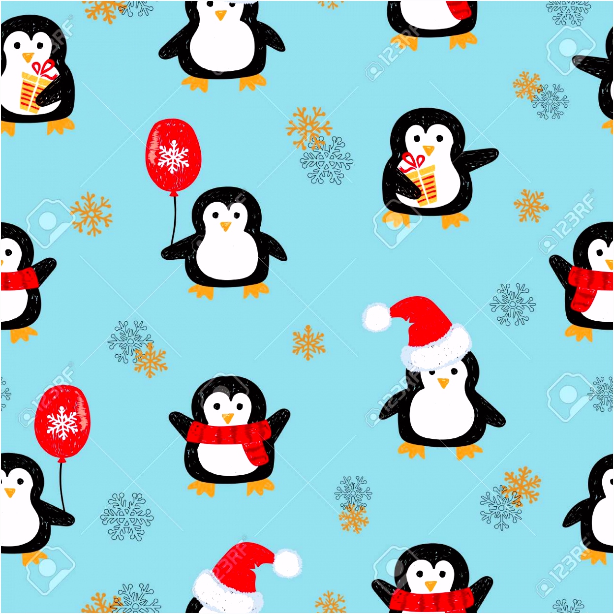 Naadloos Patroon Met Leuke Kerst Pingu¯ns Vector Vakantie