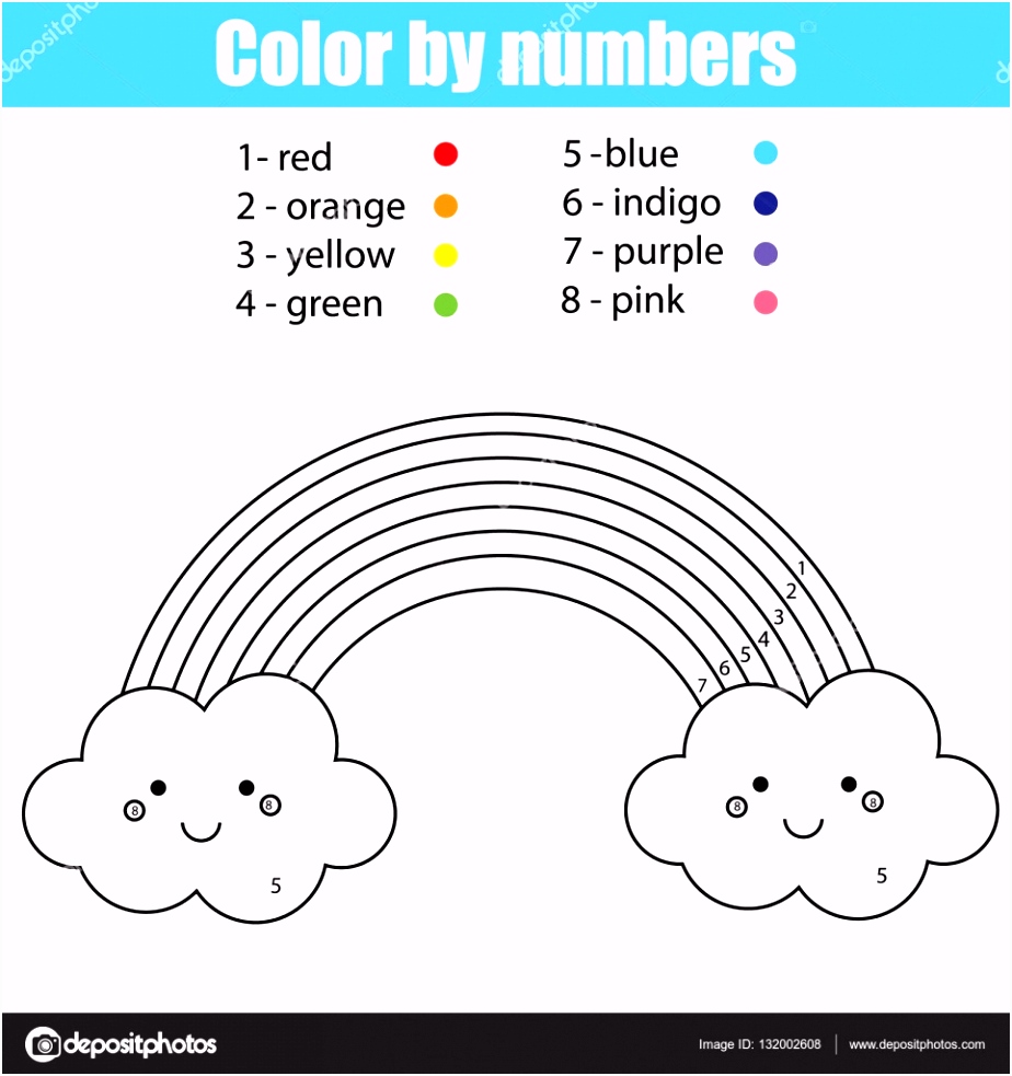 Kleurplaat met schattige kawaii regenboog Kleur door nummers