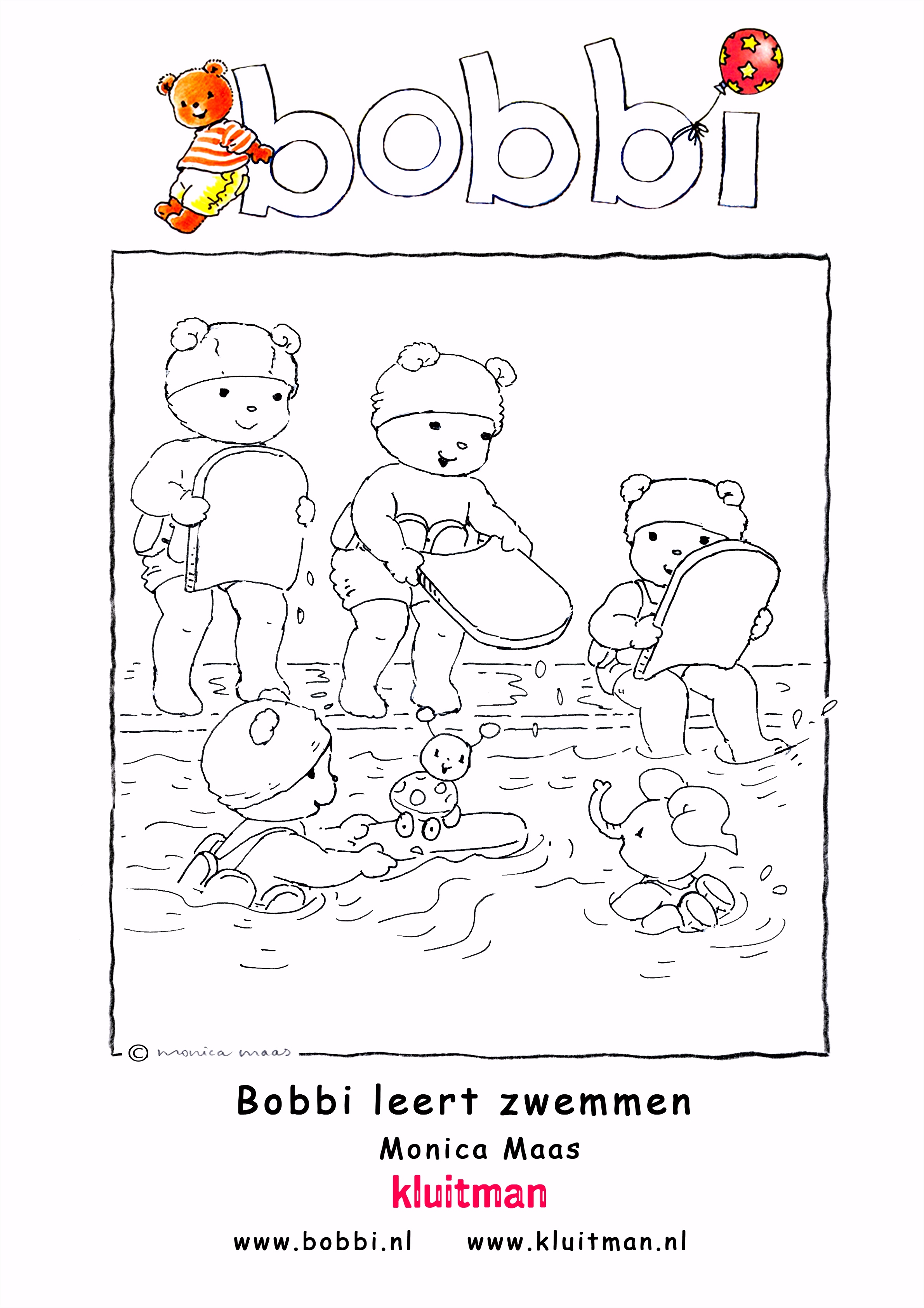 Kleurplaat Bobbi leert zwemmen 1 Uitgeverij Kluitman