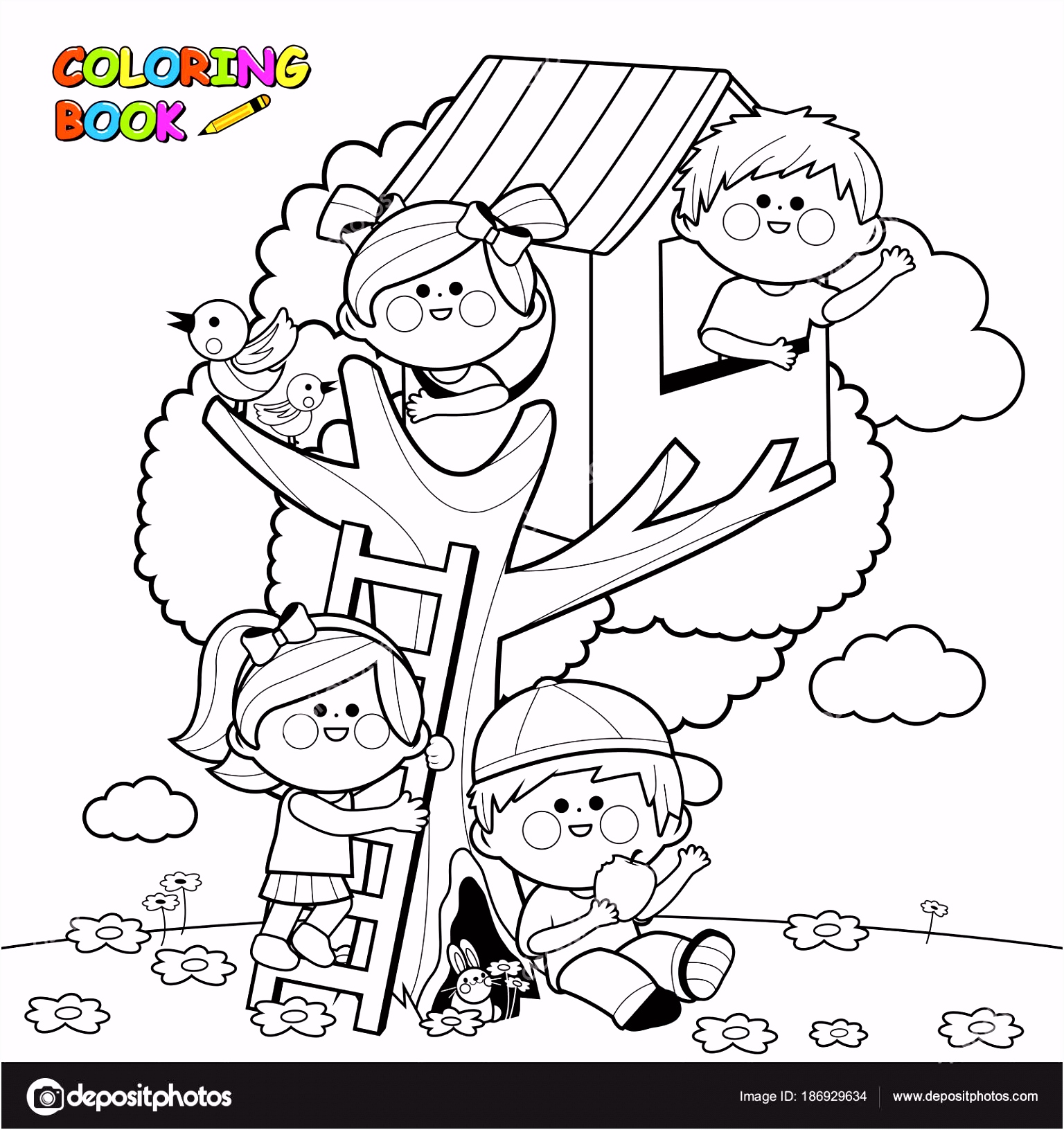 Kleurplaten Boomhutten Kinderen Spelen In Een Boomhut Zwart Wit Boekenpagina Kleurplaten D7lo01ssf5 I4tumhjjf2