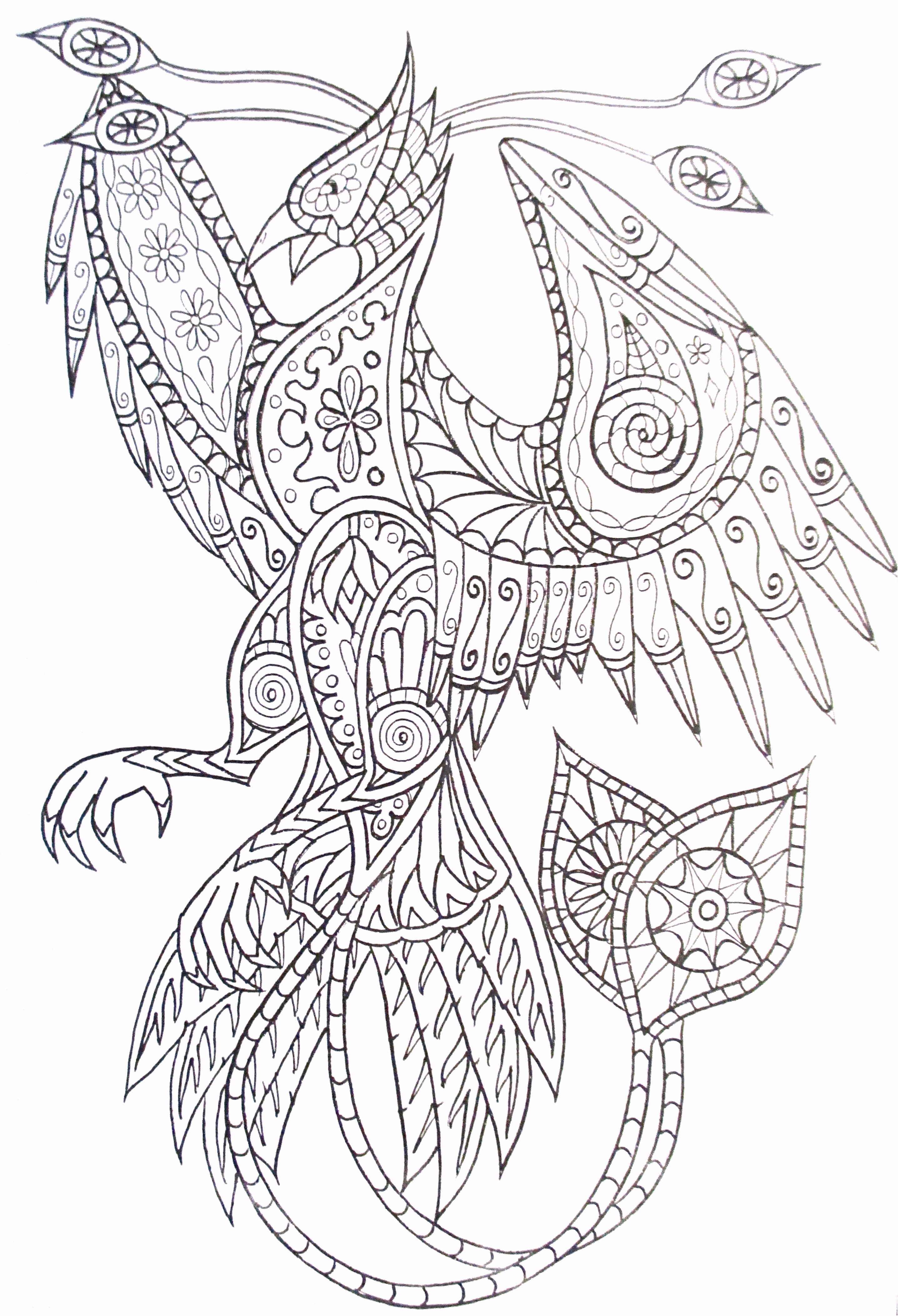 Steampunk phoenix coloring page printable adult Kleuren voor