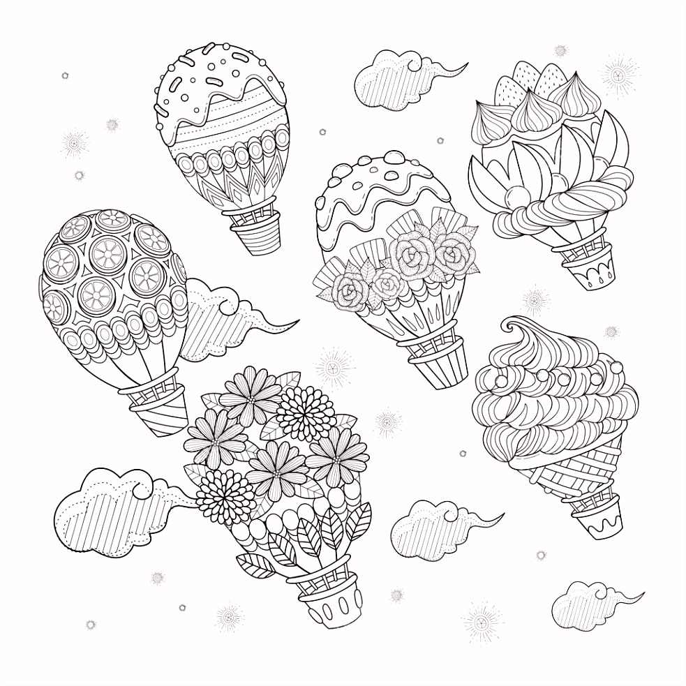 Kleurplaten Luchtballonnen Hete Lucht Ballon Volwassen Kleurplaat — Stockvector © Kchungtw I2ww21eeu4 Zuruu5kln2