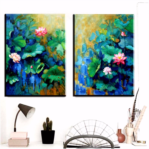 ZZ1280 chinese canvas art beautiful lotus flower canvas pictures oil