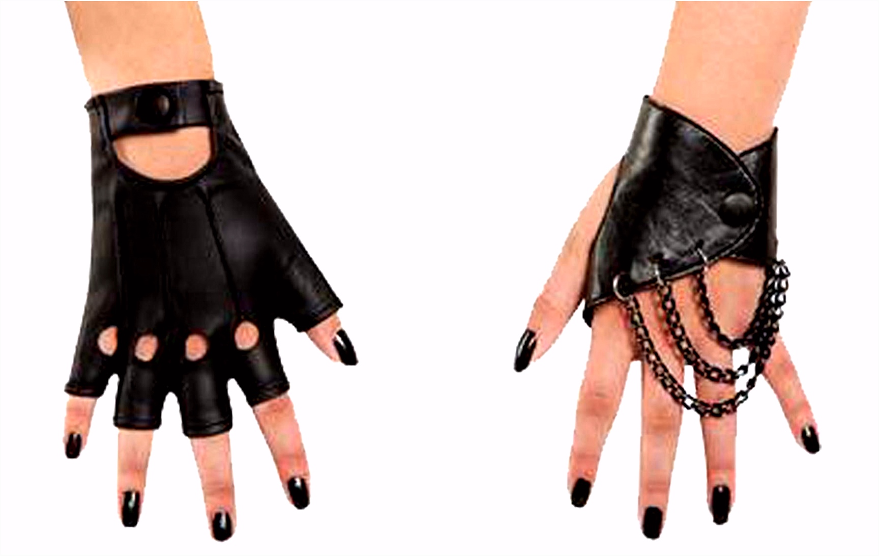 Mal fingerless gloves with chain accents on one glove and open