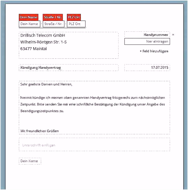 35 Niedliche Aufnahmen Der Vorlage Kündigung Dsl