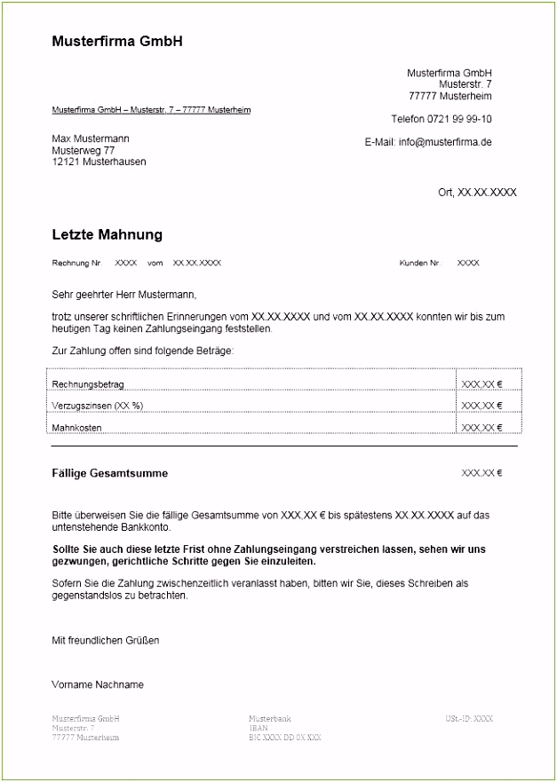 Mahnung Vorlage Kostenlos Beispiel Rechnung Selber Schreiben Vorlage