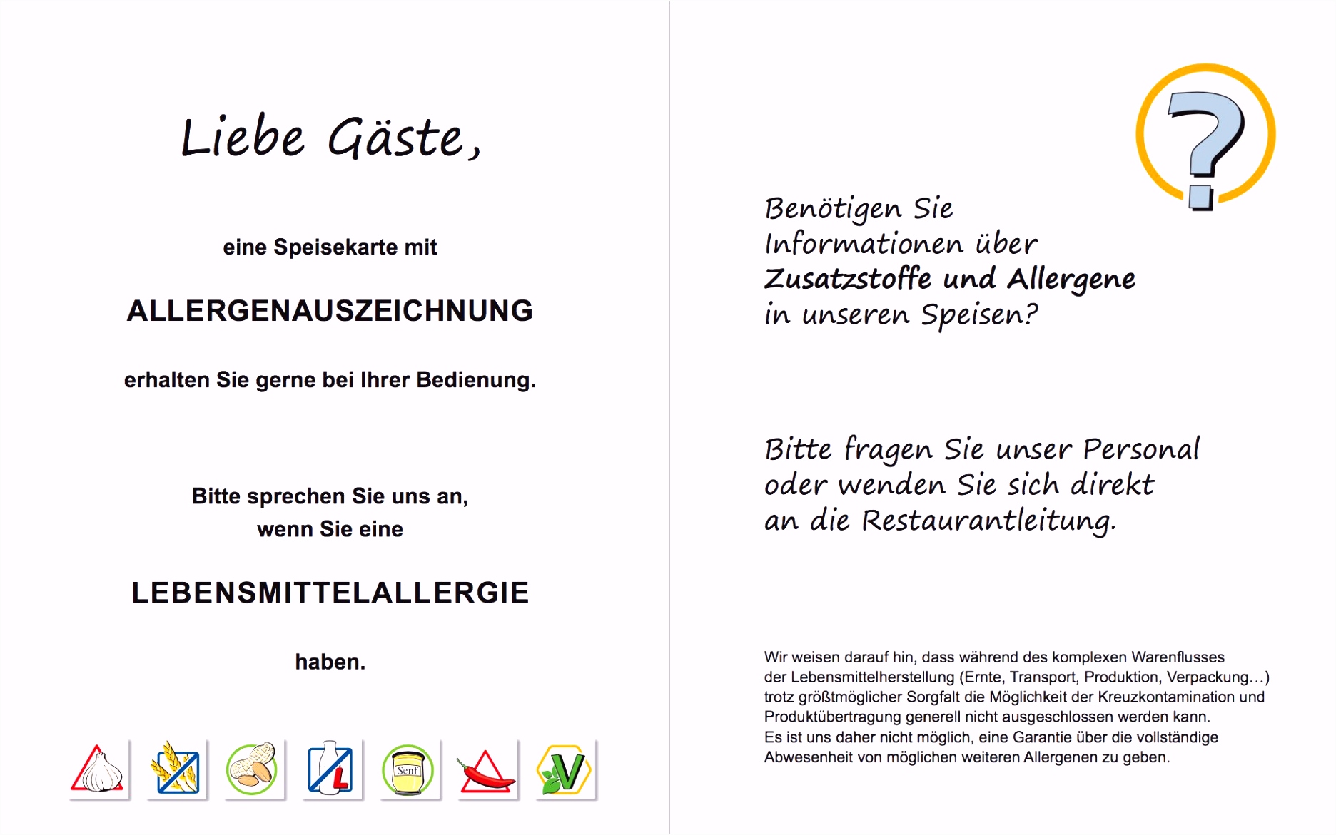 Einzigartiges Allergenkennzeichnung Vorlage