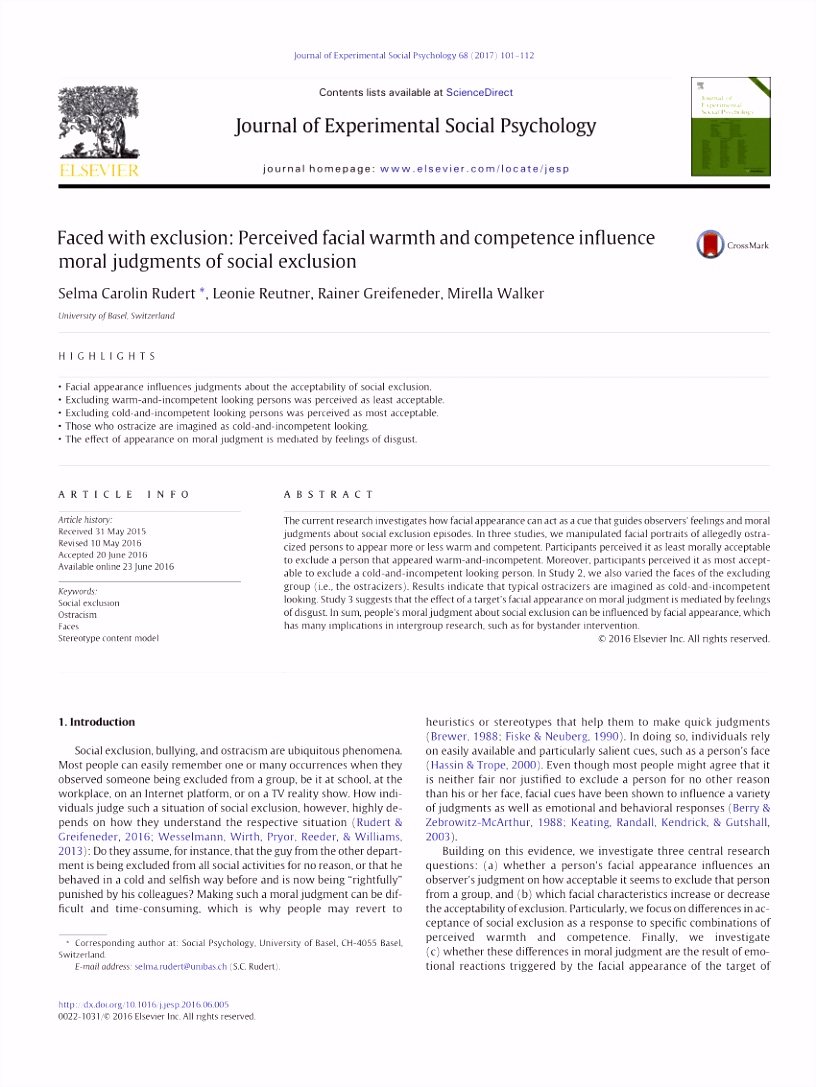 PDF Faced with exclusion Perceived facial warmth and petence