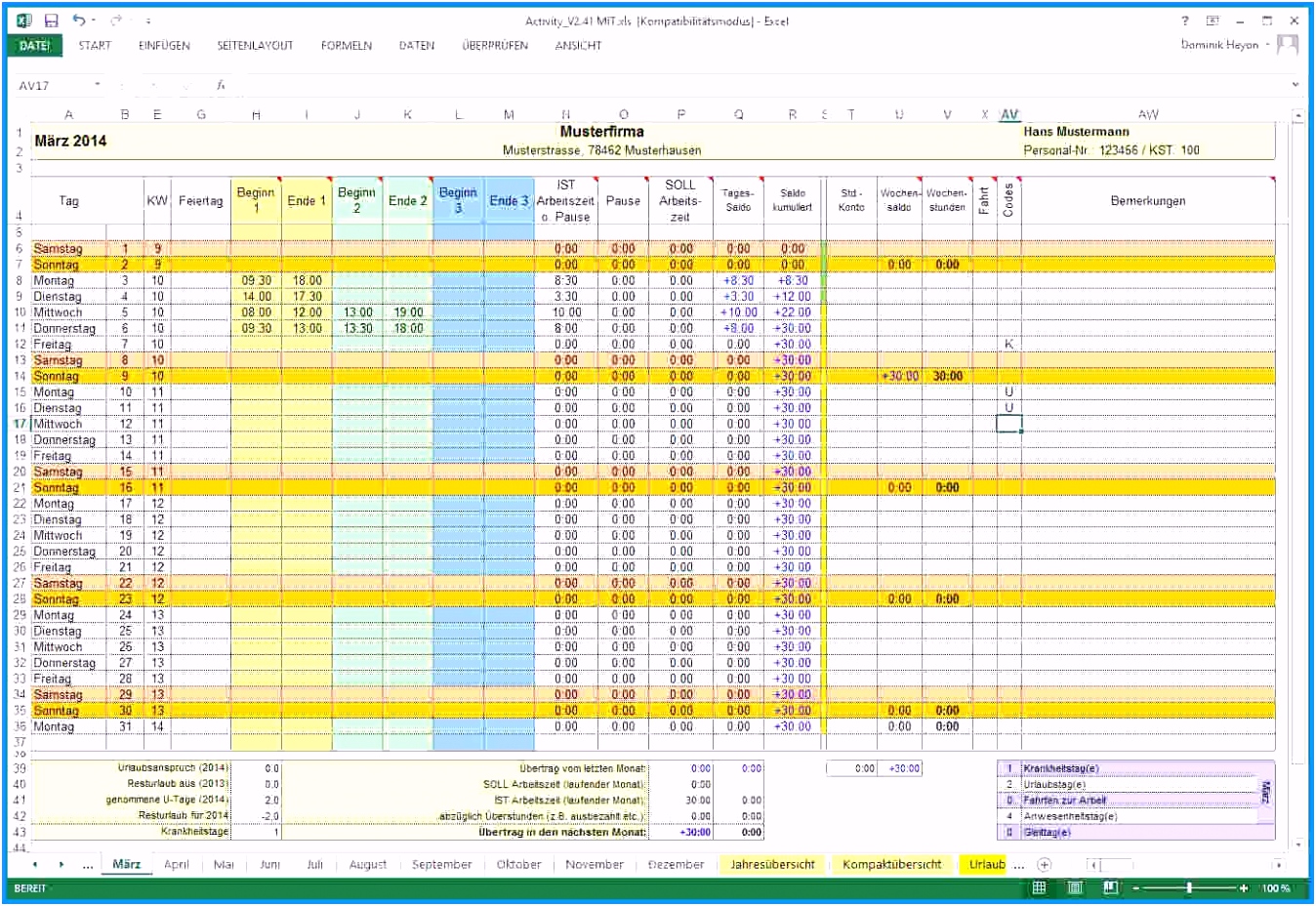 Stundenzettel Excel Vorlage Kostenlos 2016