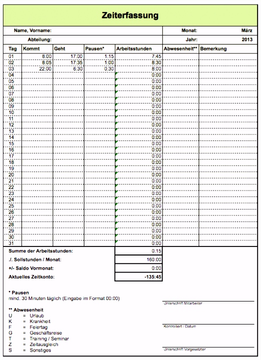 Arbeitszeiterfassung Excel Vorlage Kostenlos Download Hier ritmg
