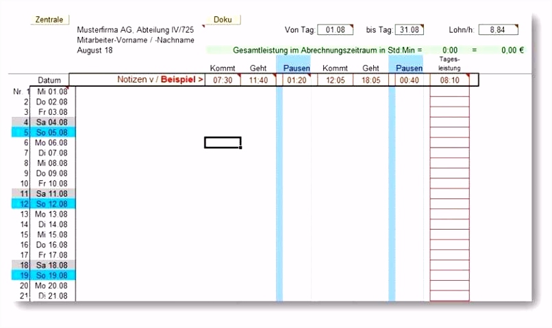 15 arbeitszeitnachweis excel