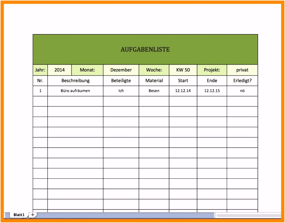 Aufgabenliste Excel Vorlage