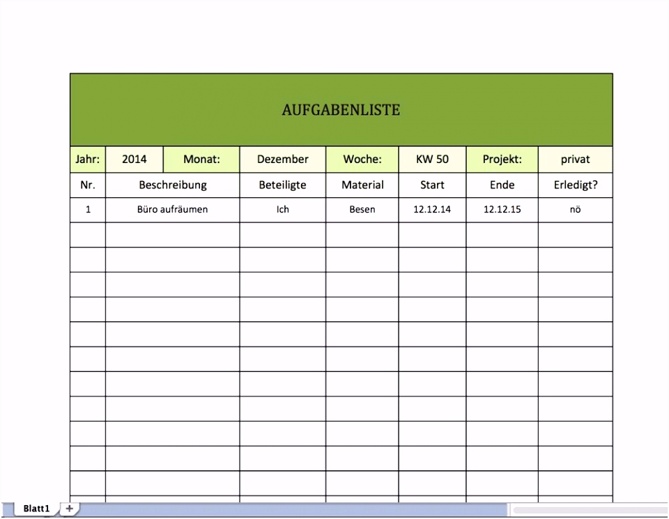 Besten Der Aufgabenliste Excel Vorlage
