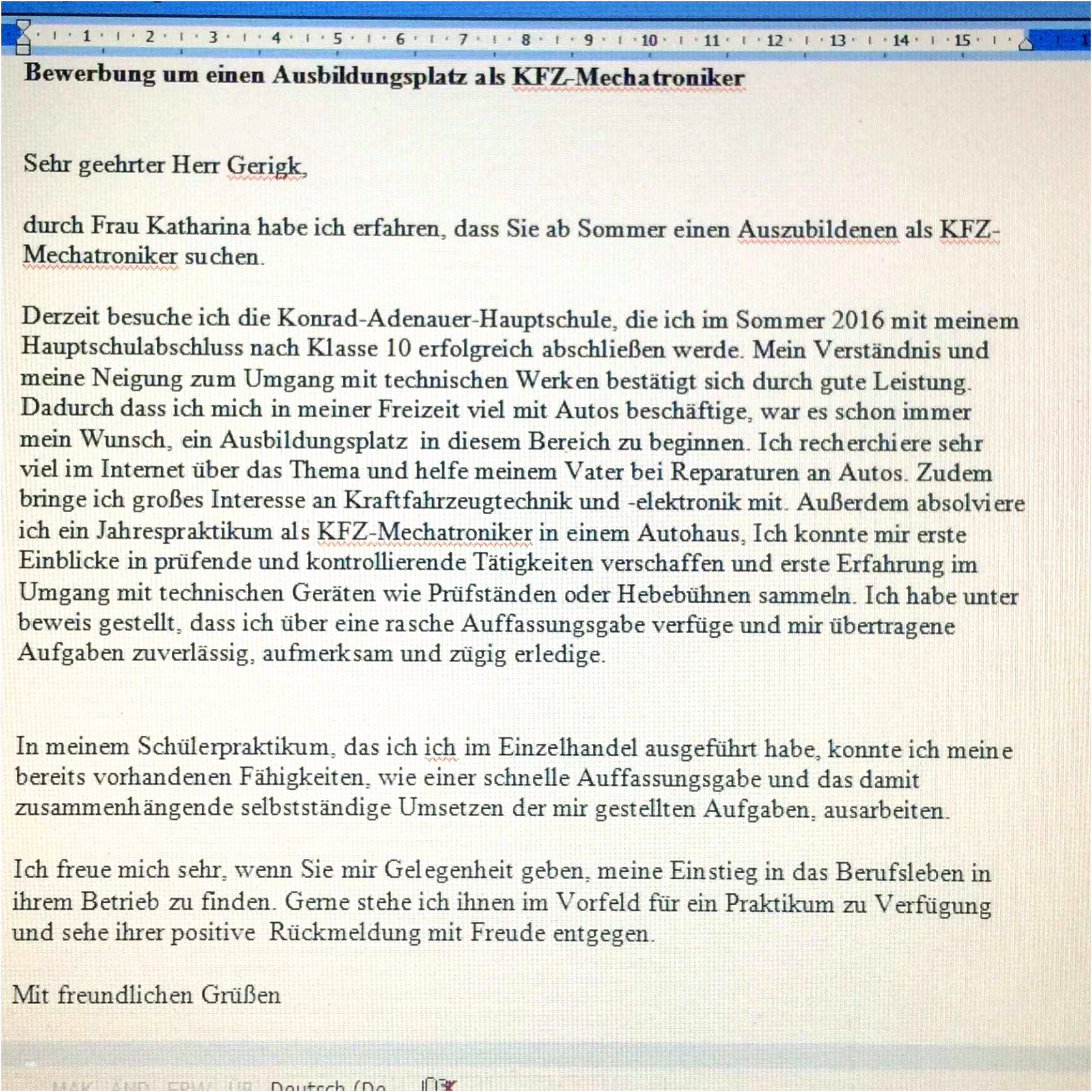 Oben Bewerbungsanschreiben Vorlage Mechatroniker