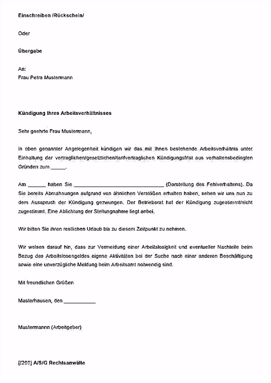 Vorlage Betriebsbedingte Kundigung