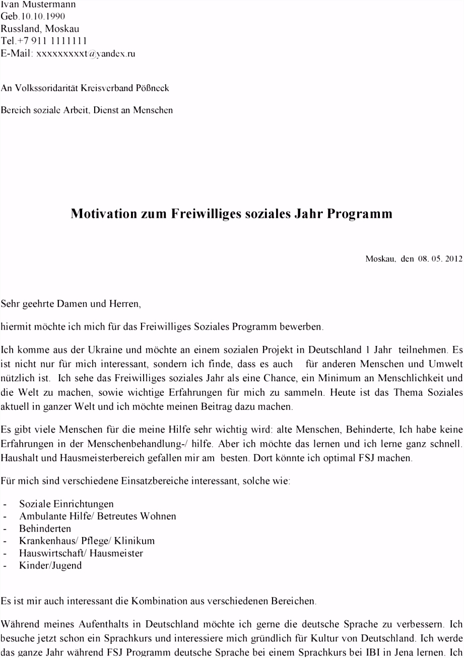 Wertvoll Bewerbung Um Fsj