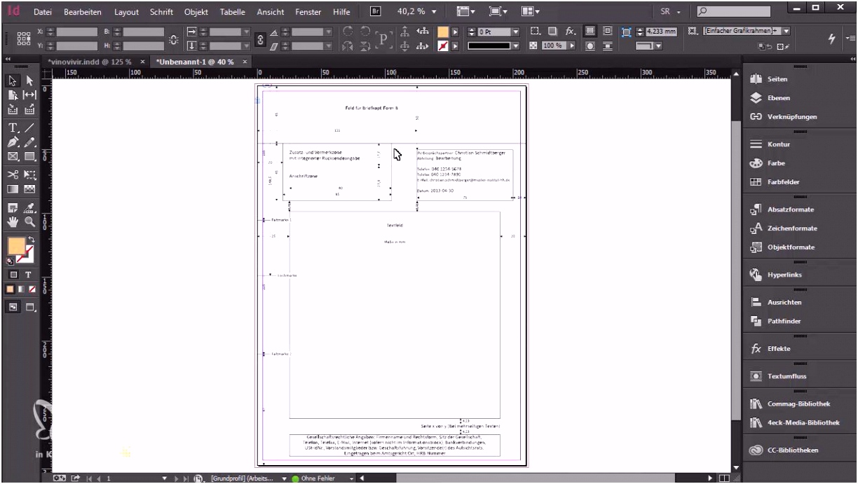 Unglaubliche Briefbogen Vorlage Indesign