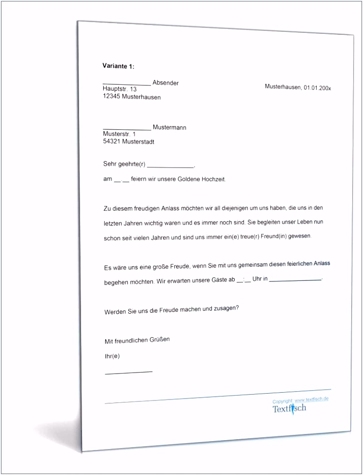 Einladungen Einladung Muster Einladung Zur Goldenen Hochzeit