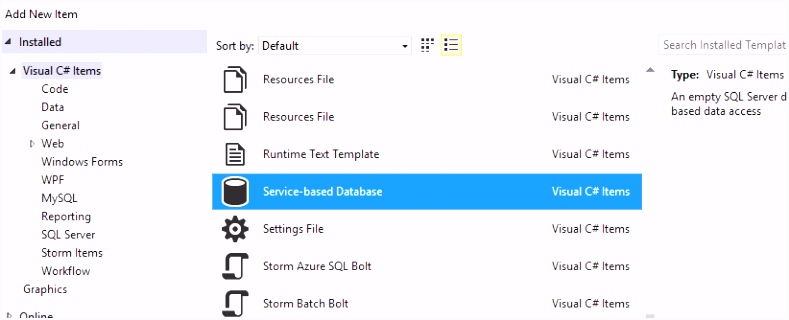 Create a database file and use table designer Visual Studio