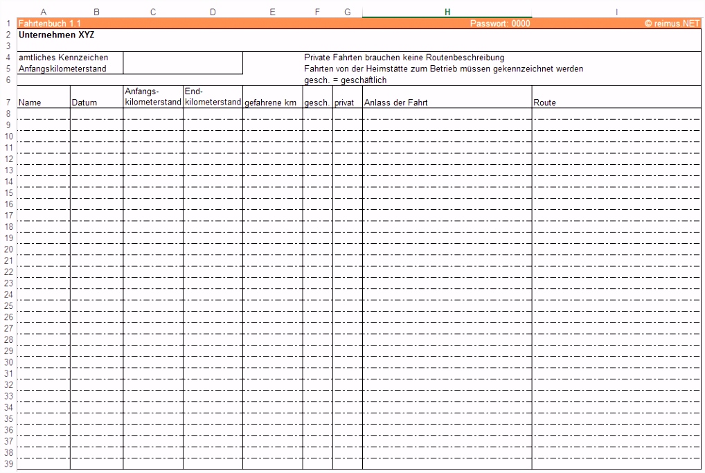 11 fahrtenbuch excel vorlage kostenlos