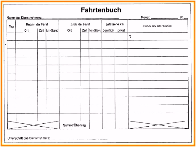 Fahrtenbuch Vorlage Kostenlos Zum Download Fr Pdf Openoffice Oder