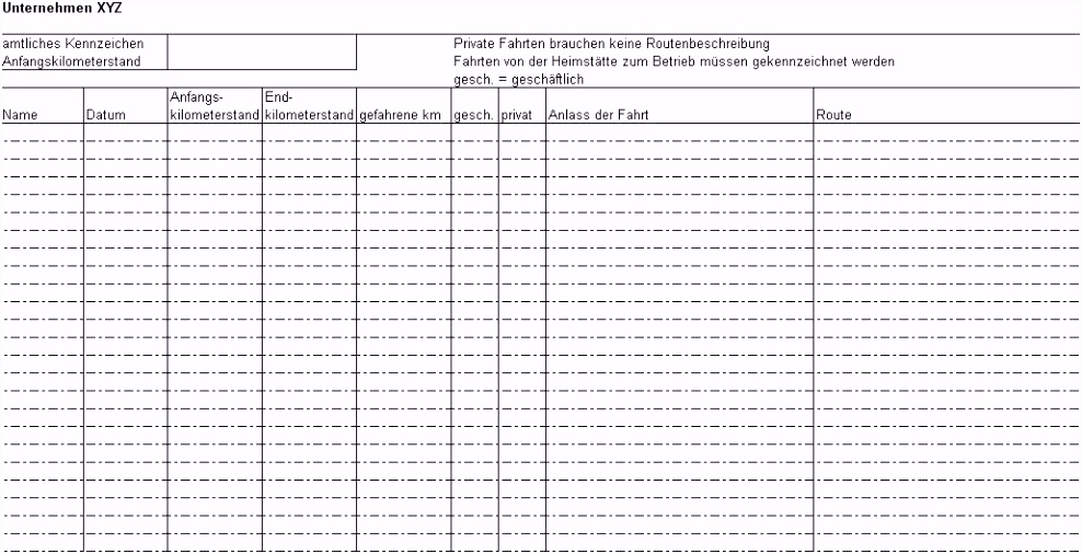 Vorlage Fahrtenbuch