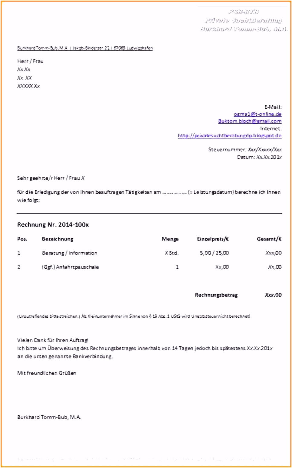 Genial Rechnung Vorlage