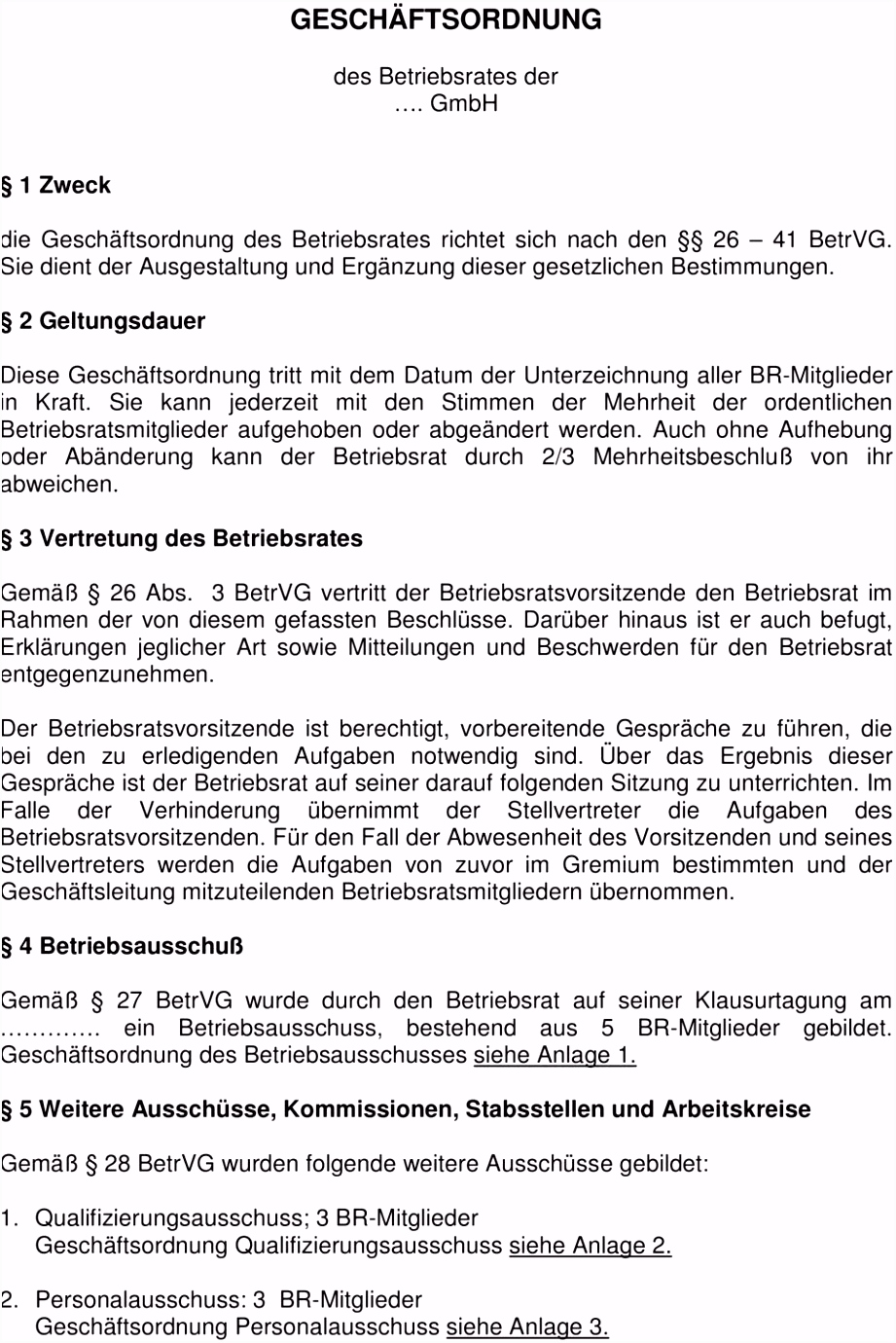 GESCHFTSORDNUNG des Betriebsrates der GmbH PDF