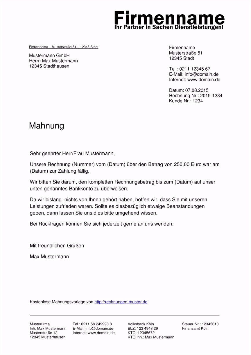 Mahnschreiben Vorlage Einzigartig 20 2 Mahnung Vorlage Sammlung