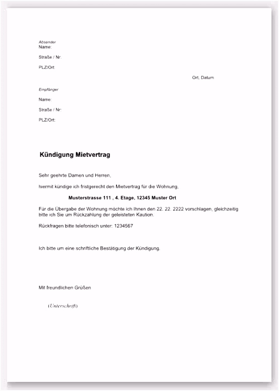 Kündigung Wohnung Vorlage Pdf Klassisch Kündigung Garage Vorlage