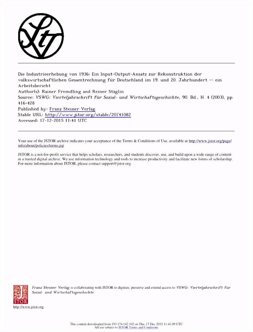 PDF An Input Output Table for Germany in 1936 A Documentation of