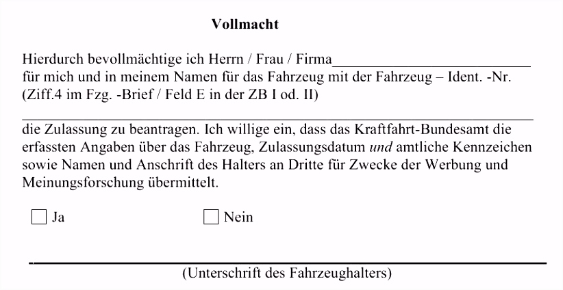 29 Angenehm Vollmacht Kfz Zulassung Muster Abbildung