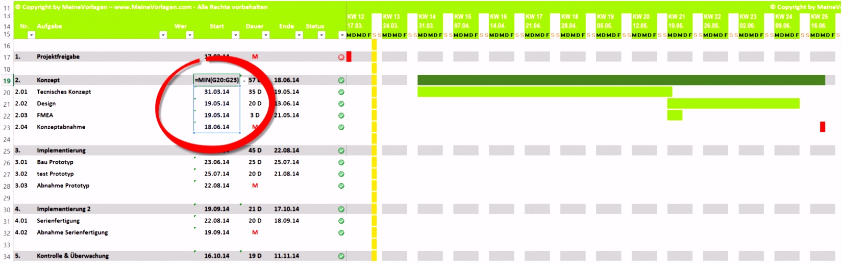 Projektplan Excel