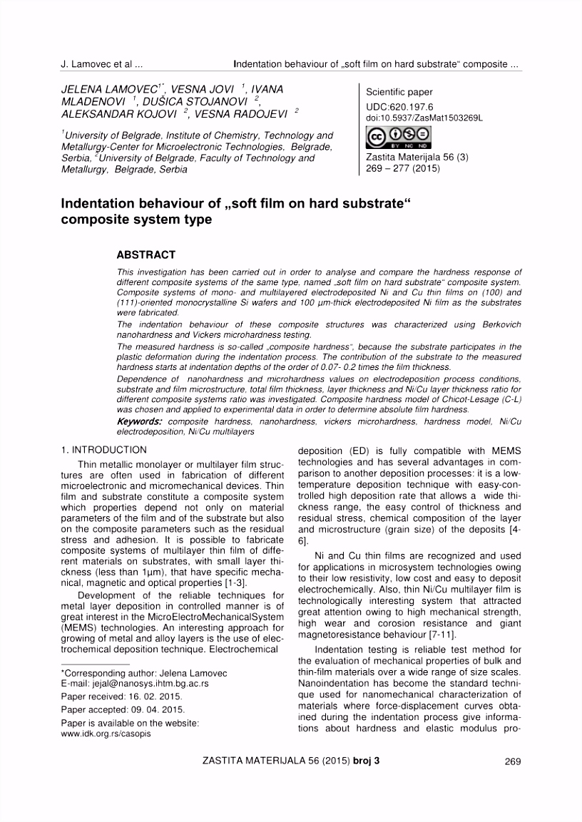 PDF Indentation behaviour of soft film on hard substrate