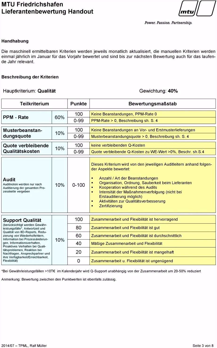 MTU Friedrichshafen Lieferantenbewertung Handout LBS Lieferanten