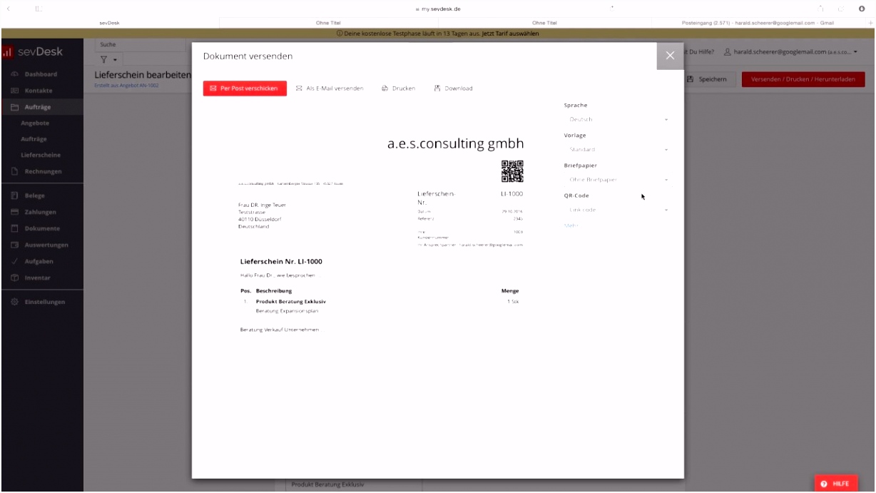 Lieferschein erstellen mit sevDesk