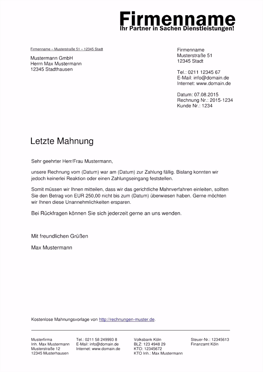 Darlehensvertrag Muster Kostenlos Word Galerie – Mahnung Vorlage