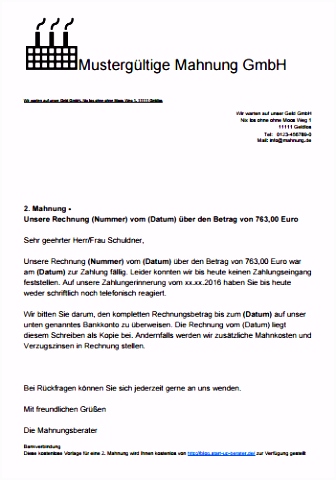 Mahnung Schreiben Muster Kostenlos Design