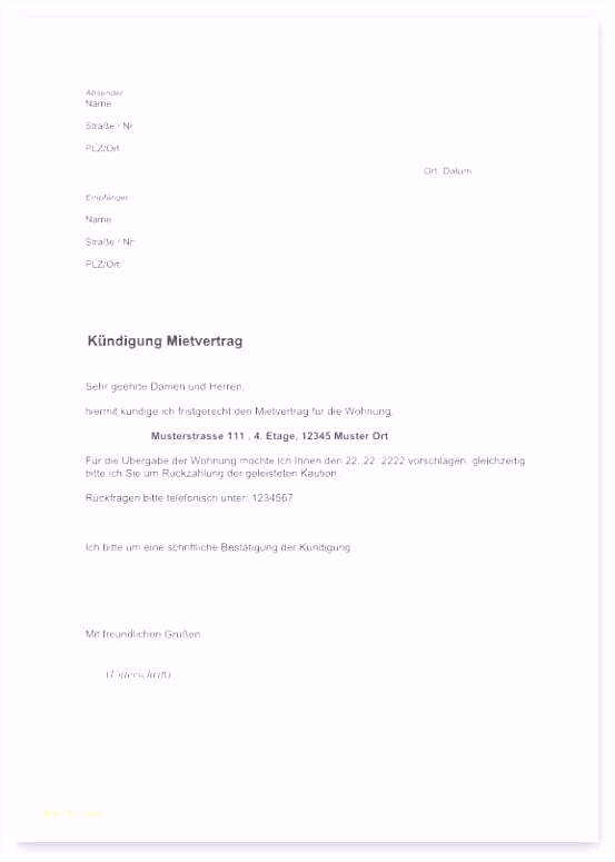 Schön Kündigung Mietvertrag Vorlage Word