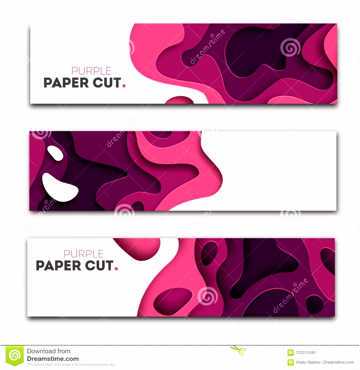 Set Banner Templates With Paper Cut Shapes Bright Modern Abstract