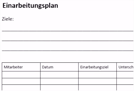 Inspirierende Einarbeitungsplan Vorlage