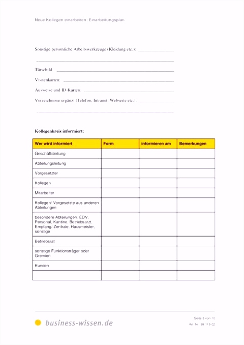 Inspirierende Einarbeitungsplan Vorlage