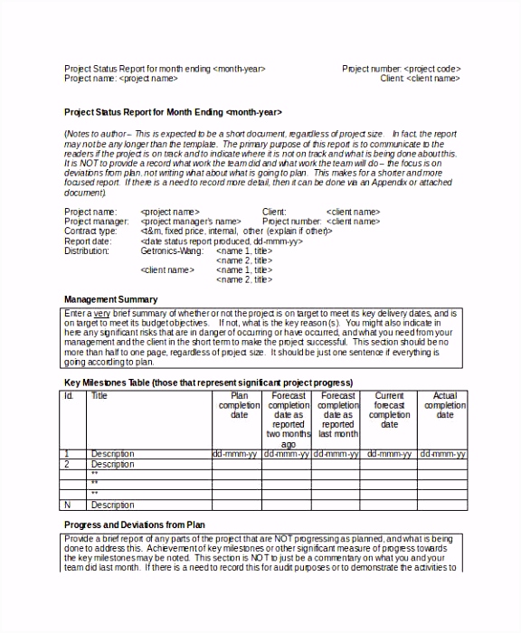 8 9 sample status report for a project