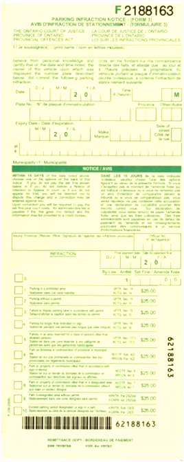 Parking tickets or Provincial fence Act POA tickets including