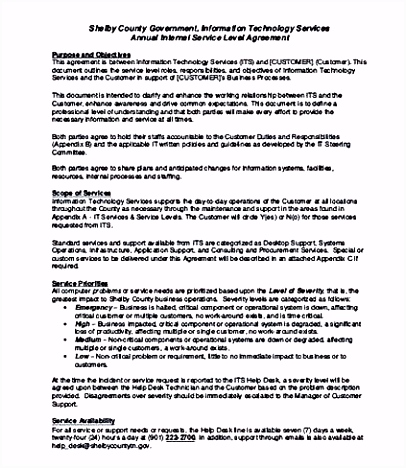 Internal Service Level Agreement Template And Points To Understand