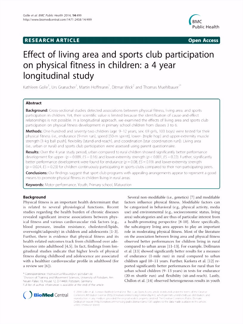 PDF Effect of living area and sports club participation on physical