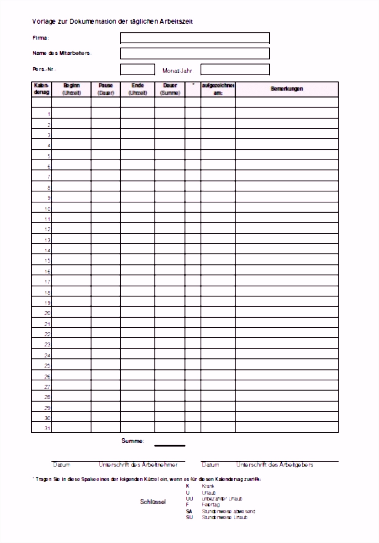 7 Stundenzettel Vorlage Pdf - SampleTemplatex1234 ...