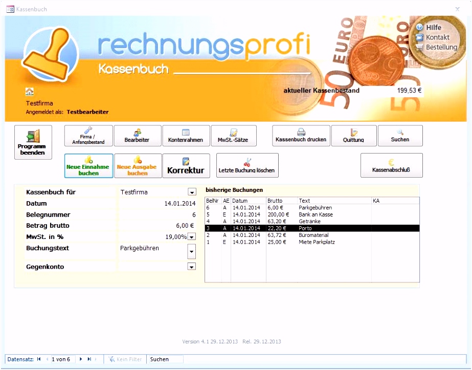 rechnungsprofi software tools & softwareentwicklung Kassenbuch