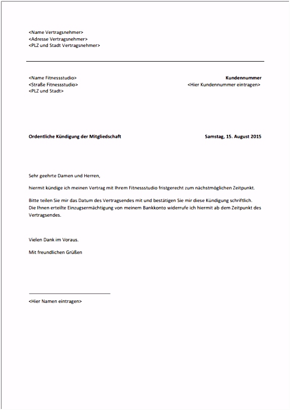 17 kründigung schreiben fitnessstudio