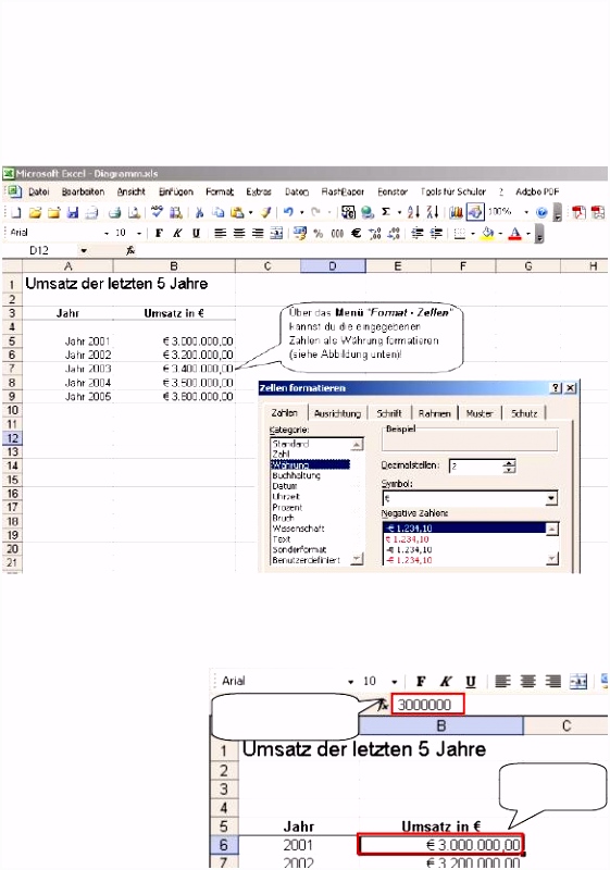 Excel Diagramme Dateneingabe zur späteren Verarbeitung als Diagramm